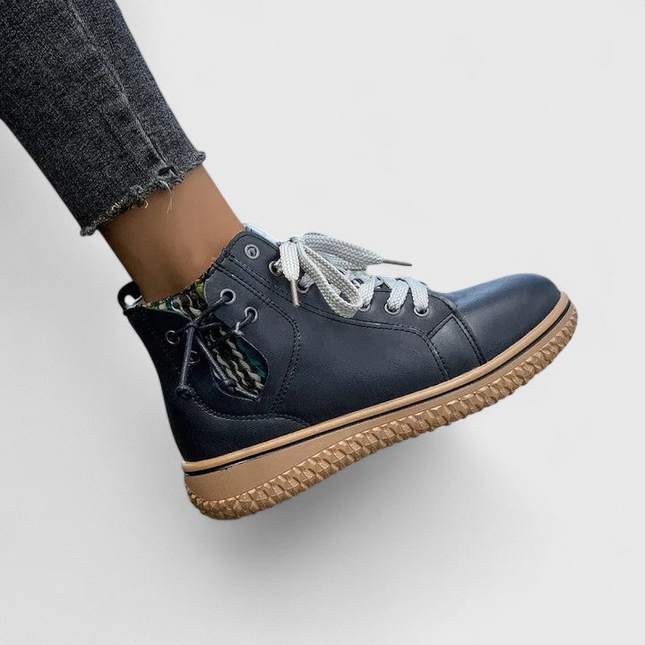 Comfortable Ankle Boots for Women Lace-Up Leather Round-Toe