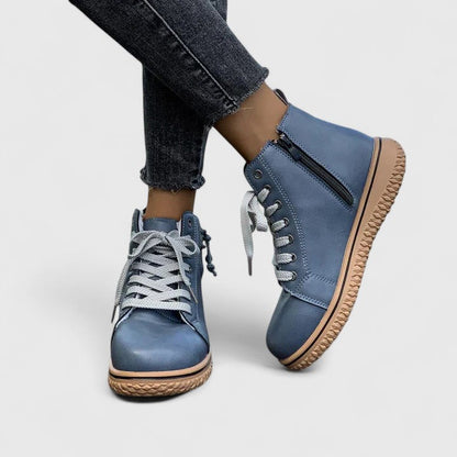 Comfortable Ankle Boots for Women Lace-Up Leather Round-Toe