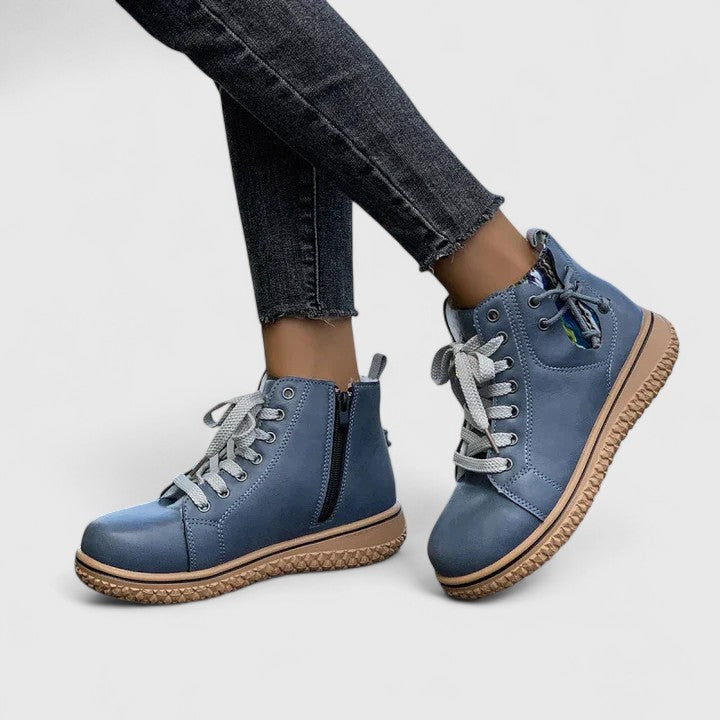 Comfortable Ankle Boots for Women Lace-Up Leather Round-Toe