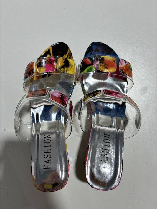 Stylish Slide Sandals for Women Gemstone Block-Heel Open-Toe