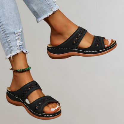 Comfortable Slide Sandals for Women Woven Double-Strap Open-Toe