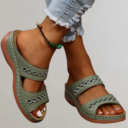 Comfortable Slide Sandals for Women Woven Double-Strap Open-Toe