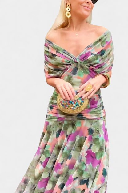 Elegant Wrap Dress for Women Off-Shoulder Ruched Maxi