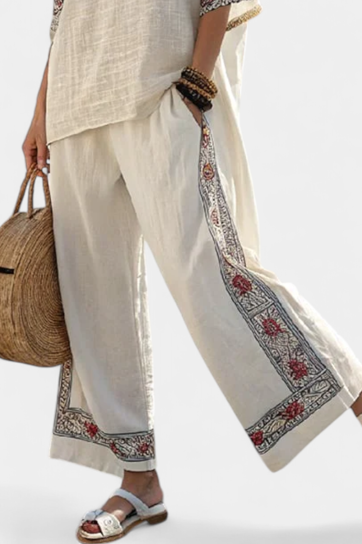 Stylish Two-Piece Set for Women Embroidered Wide-Leg