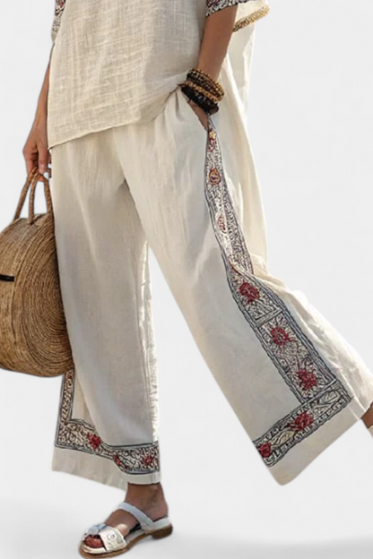 Stylish Two-Piece Set for Women Embroidered Wide-Leg