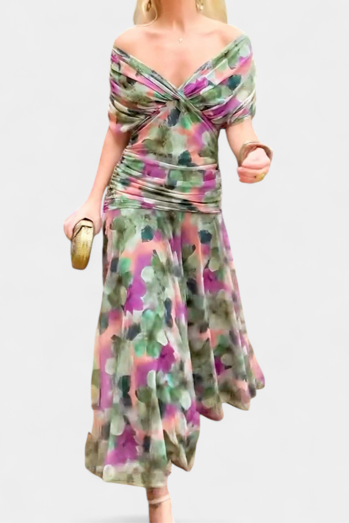 Elegant Wrap Dress for Women Off-Shoulder Ruched Maxi