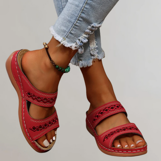 Comfortable Slide Sandals for Women Woven Double-Strap Open-Toe