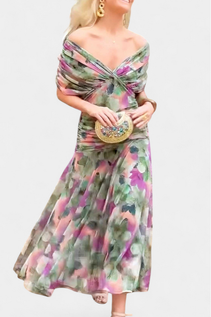 Elegant Wrap Dress for Women Off-Shoulder Ruched Maxi