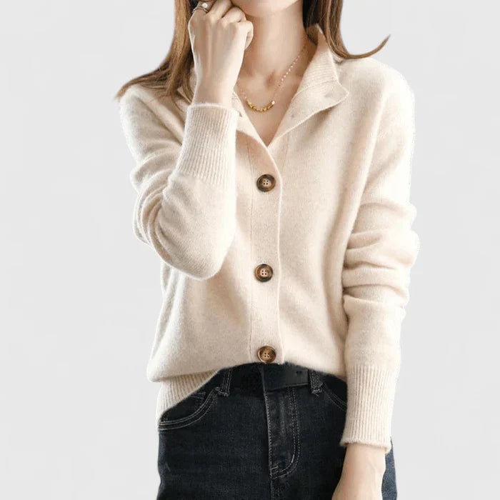 Elegant Cardigan for Women Collared Button-Front Long-Sleeve
