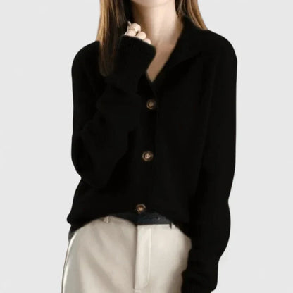 Elegant Cardigan for Women Collared Button-Front Long-Sleeve