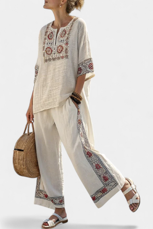 Stylish Two-Piece Set for Women Embroidered Wide-Leg