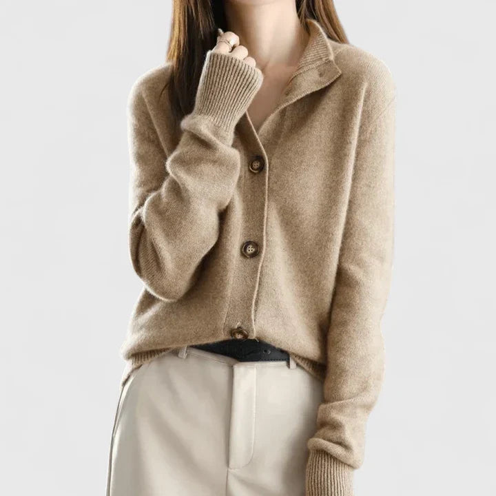Elegant Cardigan for Women Collared Button-Front Long-Sleeve