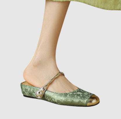 Elegant Flats for Women Buckle-Strap Block-Heel