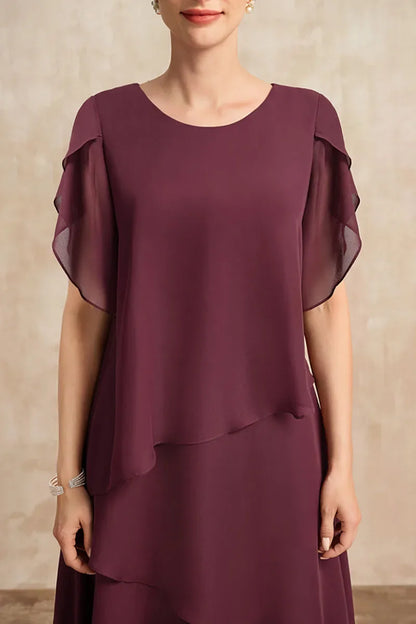 Elegant Midi Dress for Women Tiered Short-Sleeve