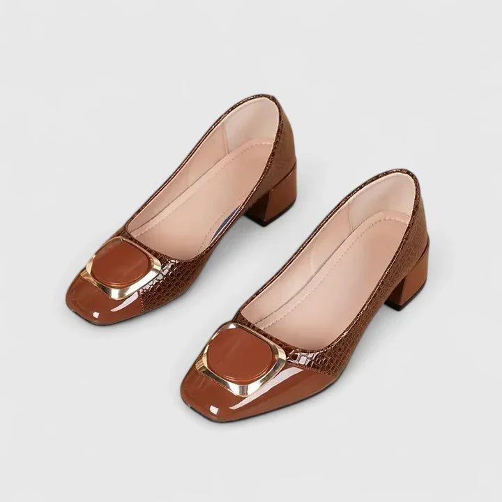 Elegant Pumps for Women Croc-Embossed Buckle Block-Heel