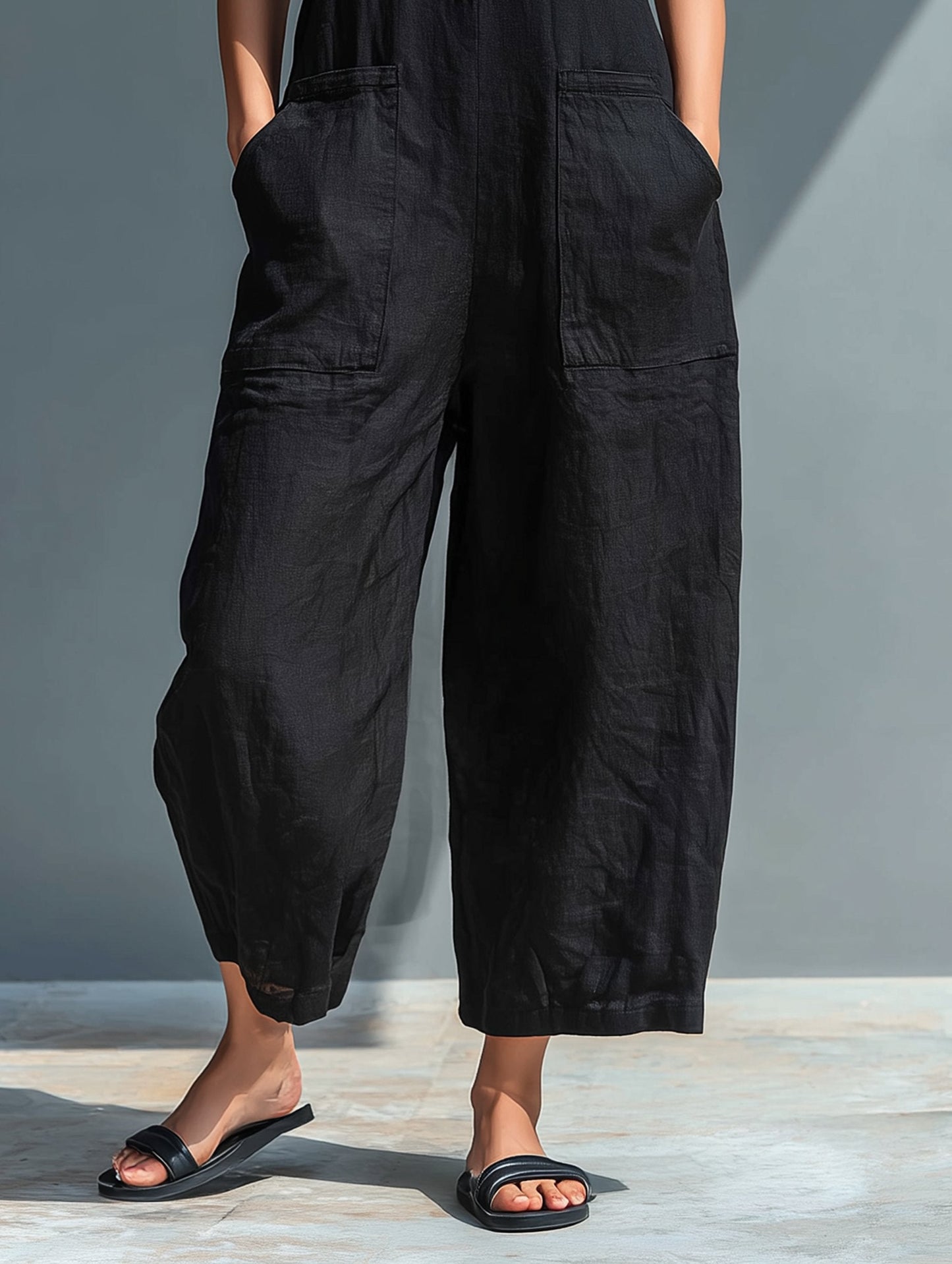 Effortless Linen Jumpsuit for Women Stand-Collar Sleeveless Button-Up