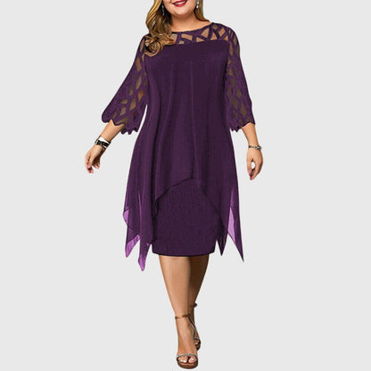 kleid-damen-zipfelsaum-spitzenaermel