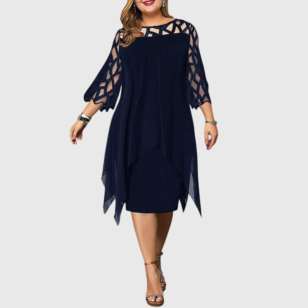 kleid-damen-zipfelsaum-spitzenaermel