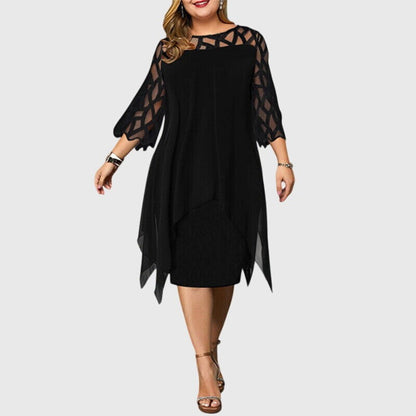 kleid-damen-zipfelsaum-spitzenaermel
