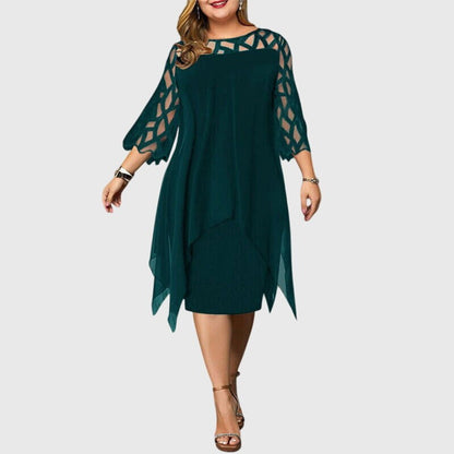 kleid-damen-zipfelsaum-spitzenaermel
