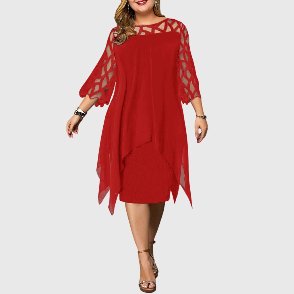 kleid-damen-zipfelsaum-spitzenaermel