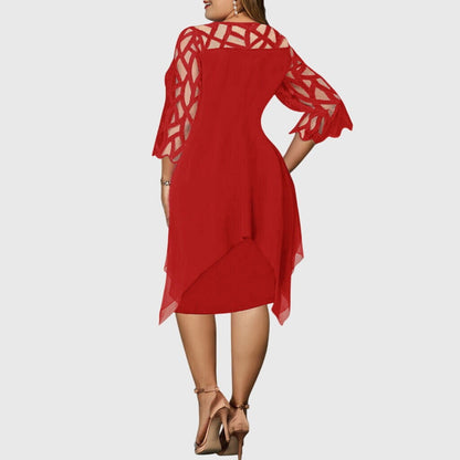 kleid-damen-zipfelsaum-spitzenaermel