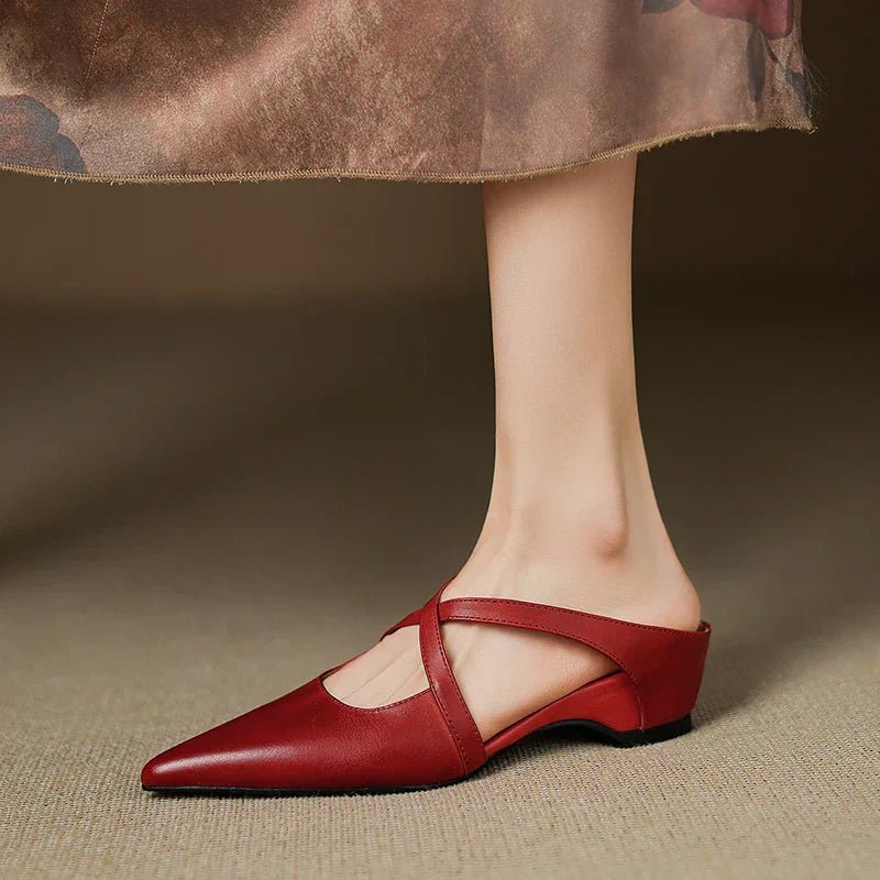 Stylish Leather Mules for Women Cross-Strap Pointed-Toe
