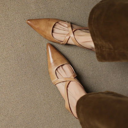 Stylish Leather Mules for Women Cross-Strap Pointed-Toe