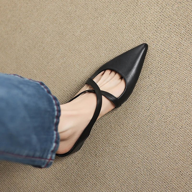 Stylish Leather Mules for Women Cross-Strap Pointed-Toe