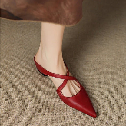 Stylish Leather Mules for Women Cross-Strap Pointed-Toe