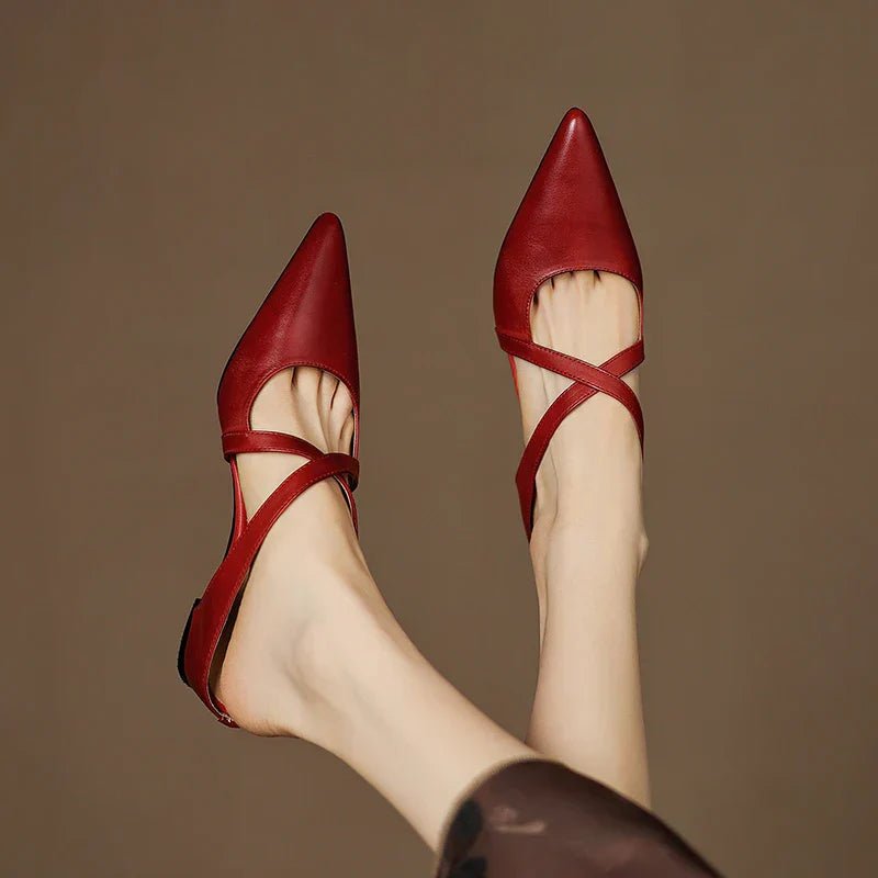 Stylish Leather Mules for Women Cross-Strap Pointed-Toe