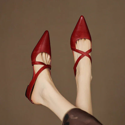 Stylish Leather Mules for Women Cross-Strap Pointed-Toe
