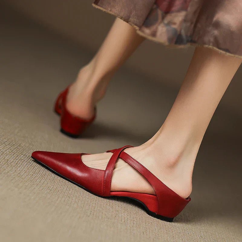 Stylish Leather Mules for Women Cross-Strap Pointed-Toe