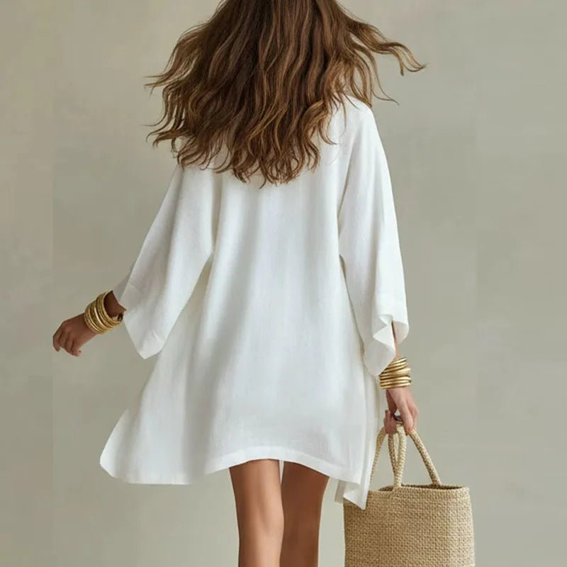 Effortless Linen Three-Piece Set for Women V-Neck Drawstring-Shorts
