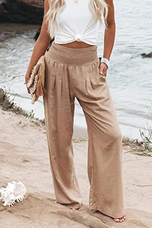 Effortless Linen Wide-Leg Pants for Women High-Waisted Smocked