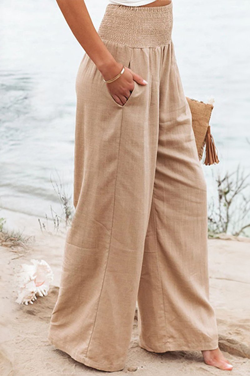 Effortless Linen Wide-Leg Pants for Women High-Waisted Smocked