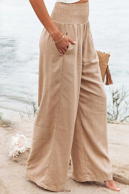 Effortless Linen Wide-Leg Pants for Women High-Waisted Smocked