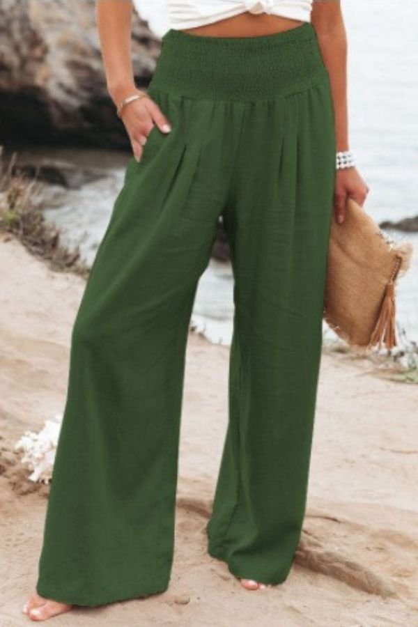 Effortless Linen Wide-Leg Pants for Women High-Waisted Smocked