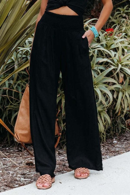 Effortless Linen Wide-Leg Pants for Women High-Waisted Smocked