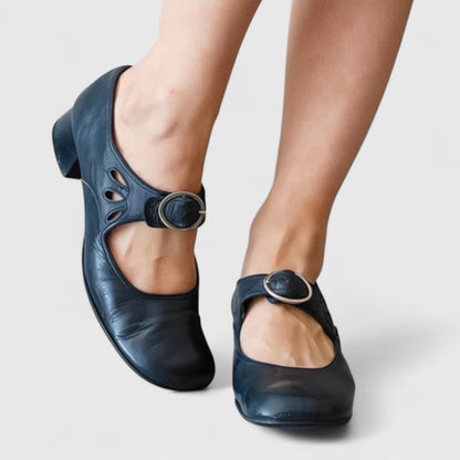 Elegant Mary Jane Flats for Women Buckle Cutout Round-Toe