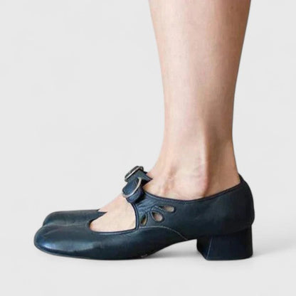 Elegant Mary Jane Flats for Women Buckle Cutout Round-Toe