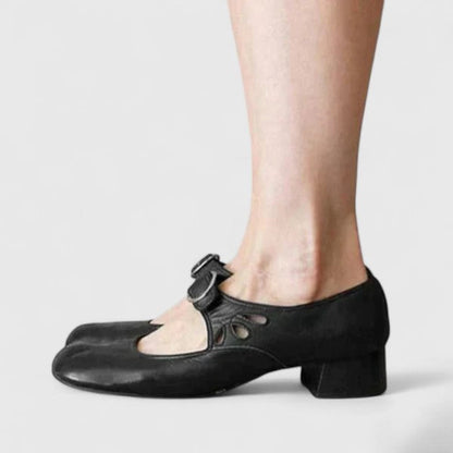 Elegant Mary Jane Flats for Women Buckle Cutout Round-Toe