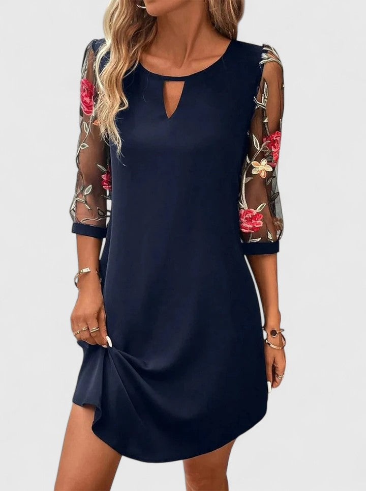 Elegant Shift Dress for Women Keyhole Floral-Sleeve