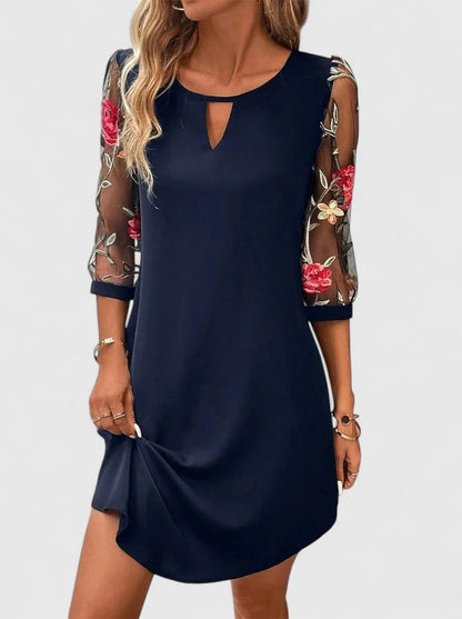 Elegant Shift Dress for Women Keyhole Floral-Sleeve