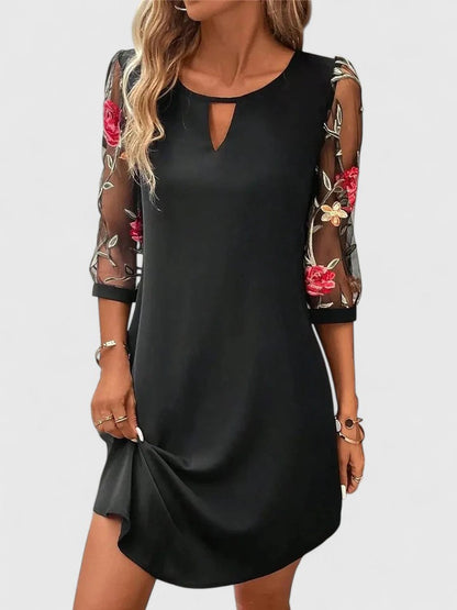 Elegant Shift Dress for Women Keyhole Floral-Sleeve