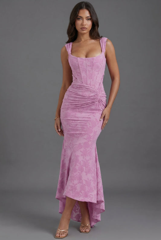 Elegant Maxi Dress for Women Corset-Bodice Ruched Fishtail-Hem