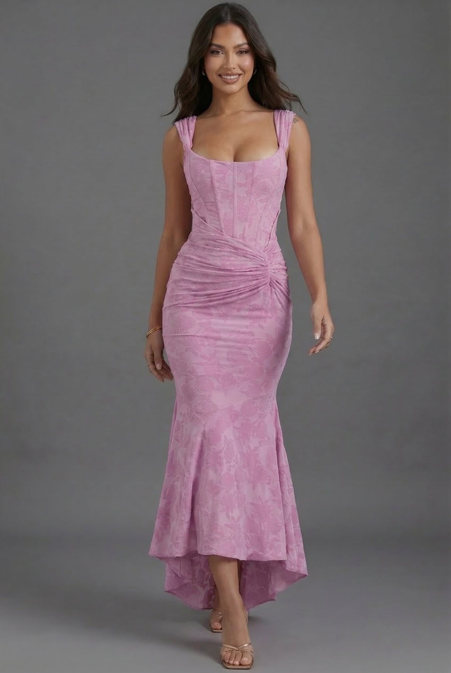 Elegant Maxi Dress for Women Corset-Bodice Ruched Fishtail-Hem