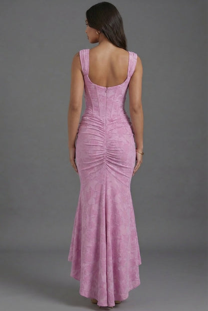 Elegant Maxi Dress for Women Corset-Bodice Ruched Fishtail-Hem