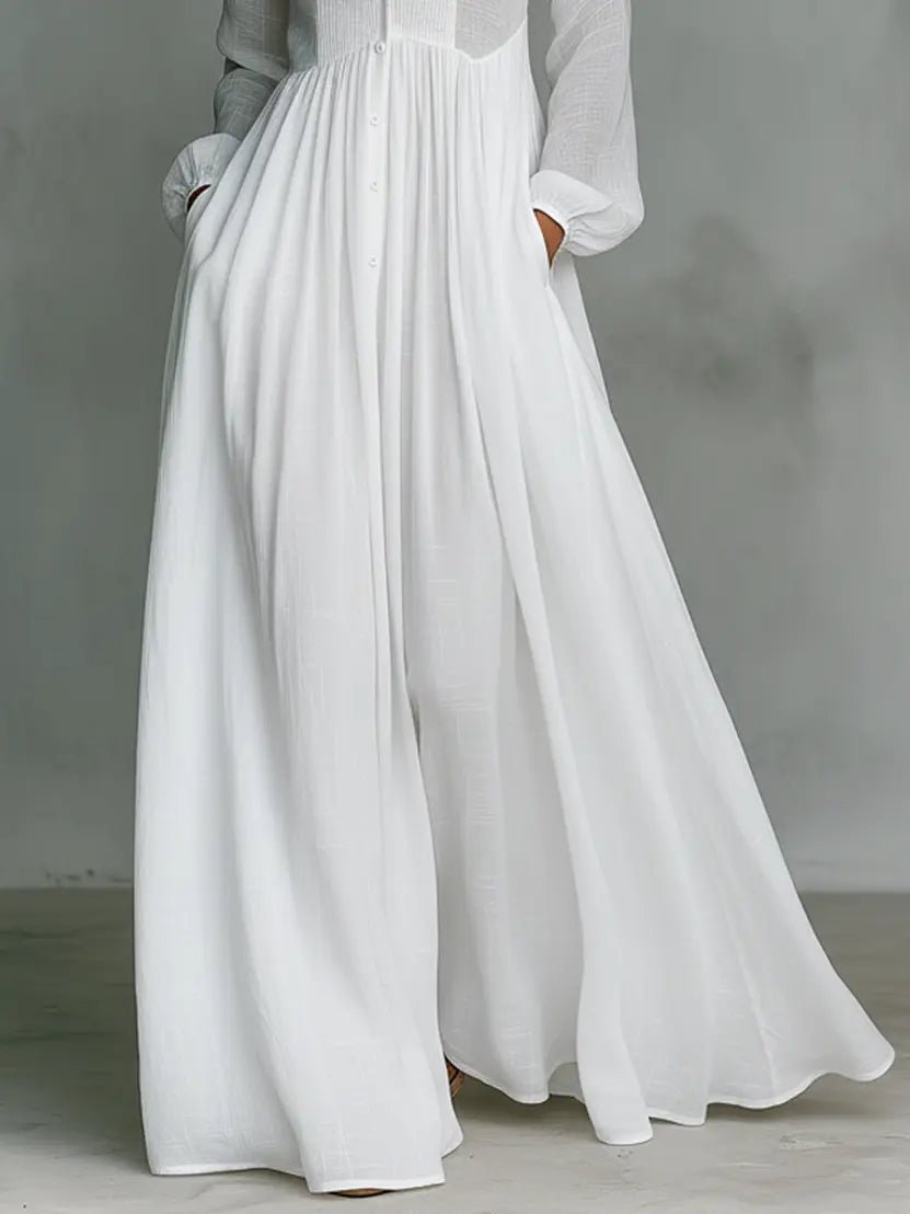 Effortless Maxi Dress for Women Stand-Collar Button-Front Long-Sleeve