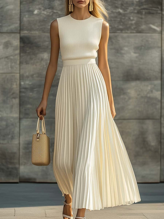 Elegant Maxi Dress for Women Sleeveless Pleated Knit